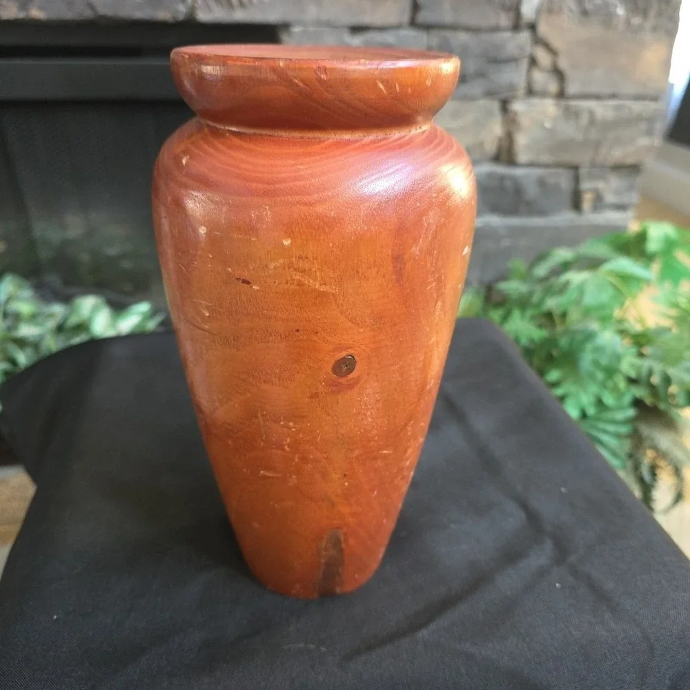 Vintage Hand Made Wooden Vase Approx 10.25 High